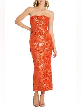 HELSI Leslie Pattern Sequin Strapless Gown NWT Size XS in Papaya STUNNING!